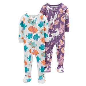 NEW Child Of Mine 2 Piece set Unicorn Footed Non-Slip One Piece Zip Sleepers PJs